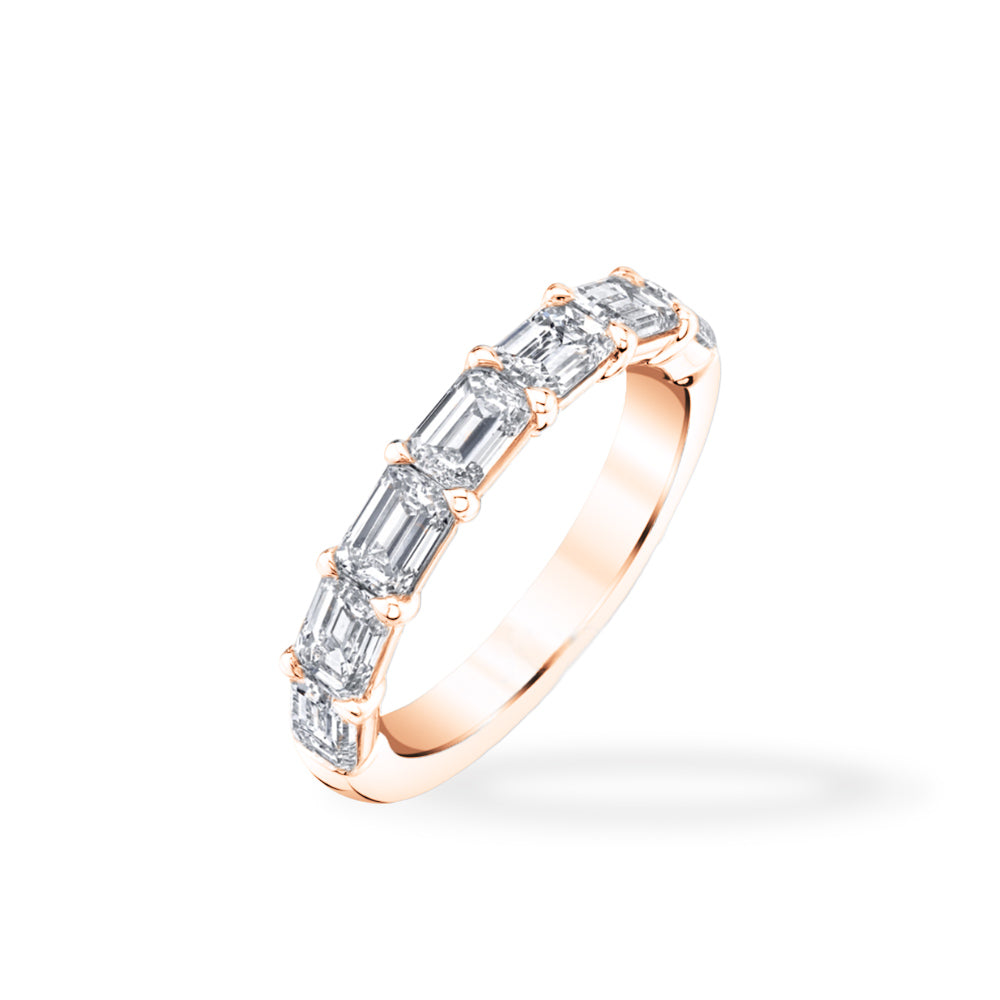 Private Label Horizontal Set Emerald Cut Diamond Half Eternity Band in Rose Gold