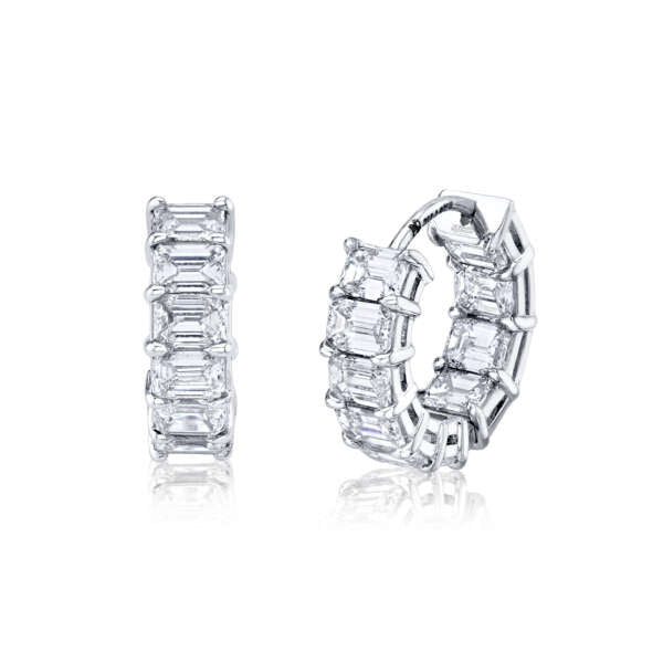 4.17 Carat Inside Out Emerald Cut Diamond Hoops