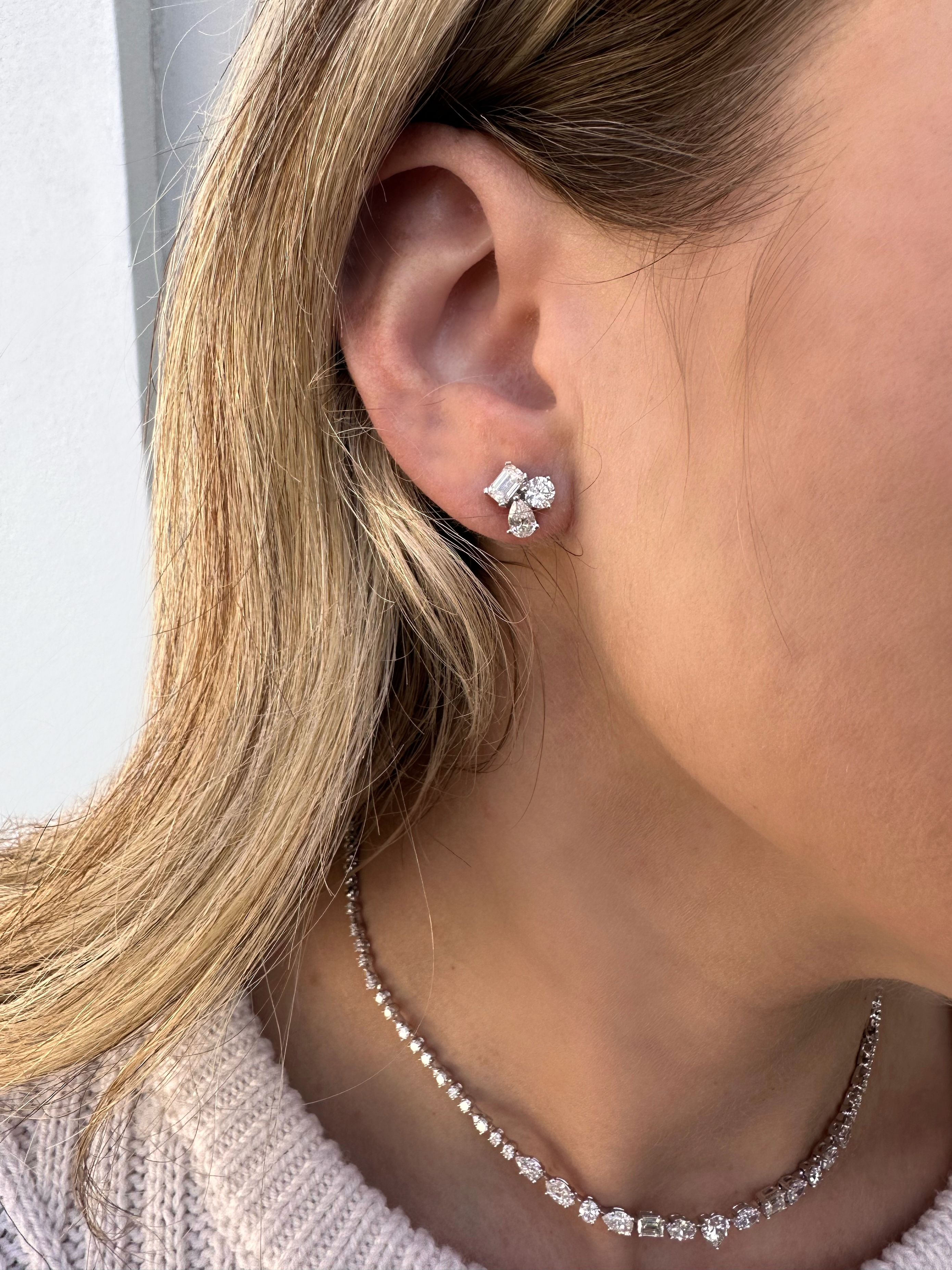 Fancy Shape Diamond Cluster Stud Earrings