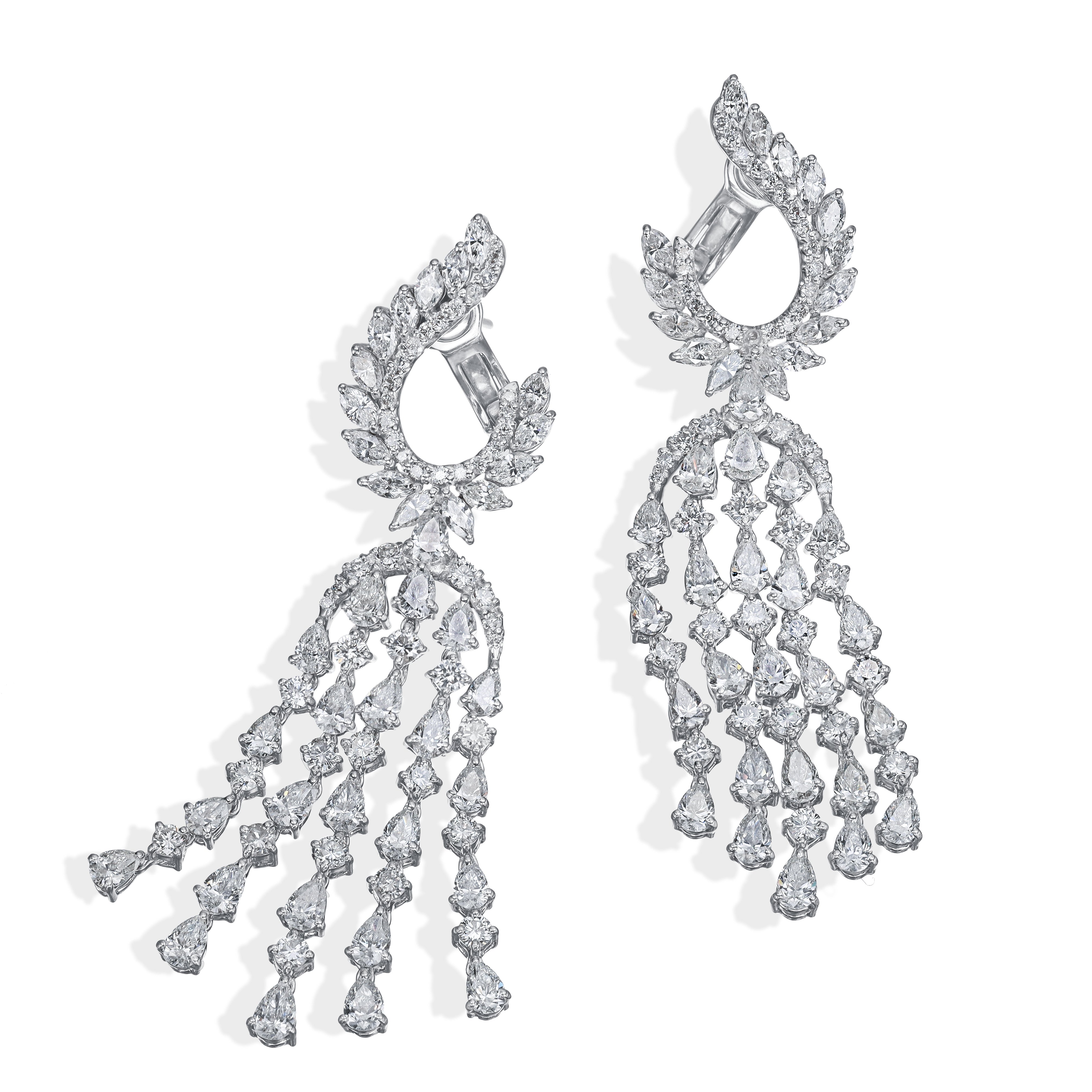 13.41ctw Fancy Shape Diamond Cascade Earrings