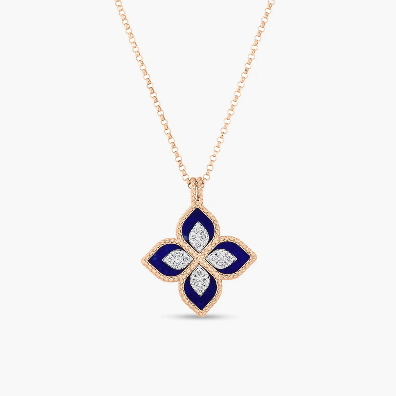 Roberto Coin Venetian Princess Blue Lapis and Diamond Flower Necklace