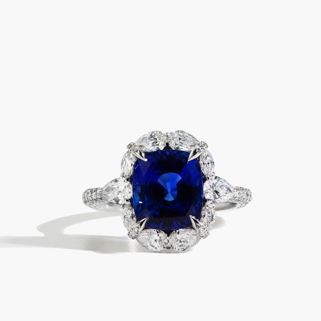 Round Sapphire Halo Pave Ring