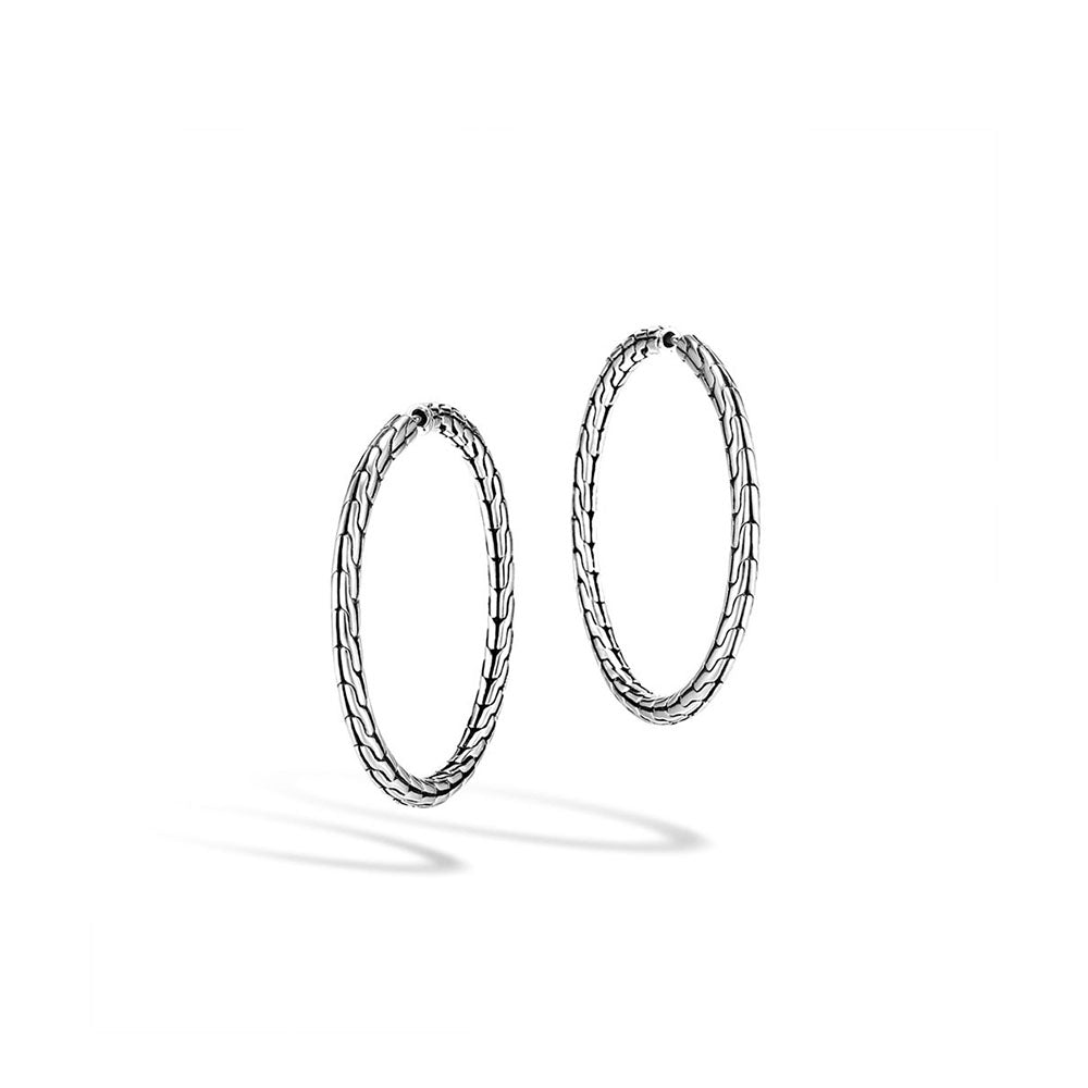 John Hardy Essentials Silver Medium Hoop Earrings with Full Closure