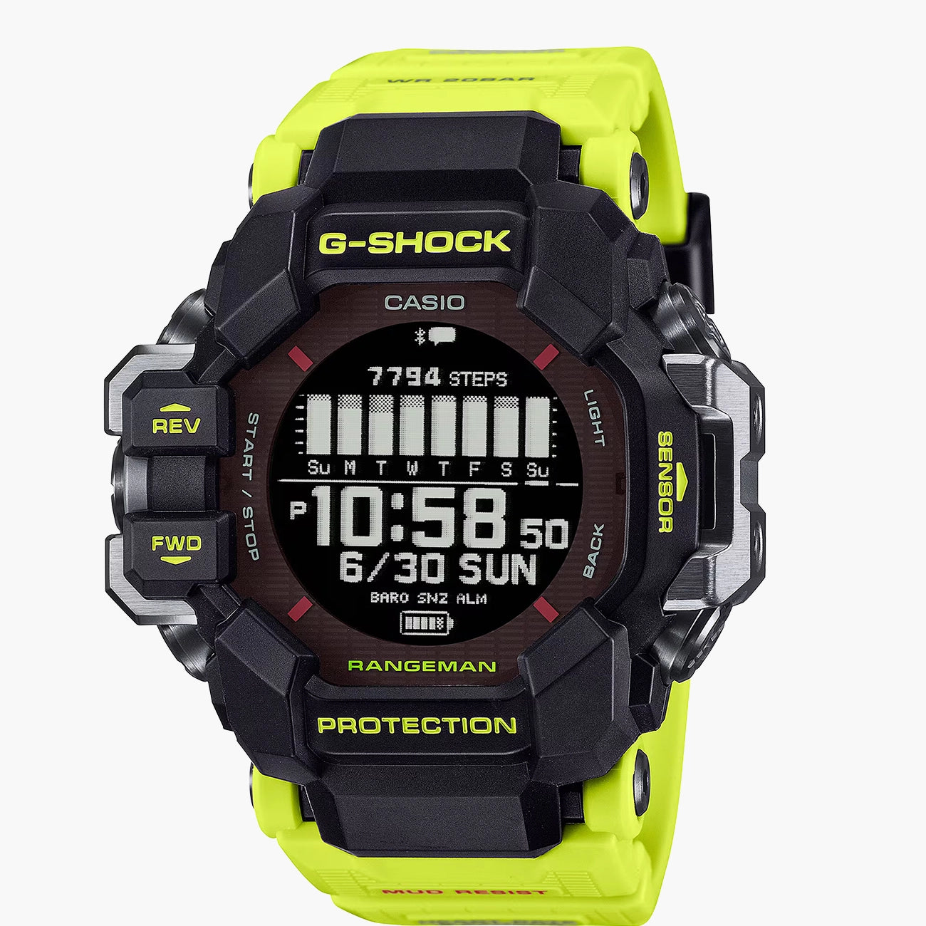 G-Shock Rangeman outdoor watch with black dial and yellow trim, front view