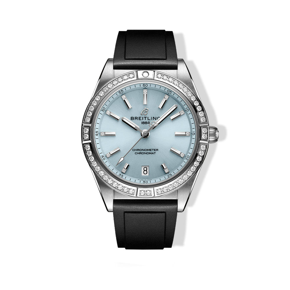 Breitling Chronomat 36 in Steel With Icy Blue Dial and Diamond Bezel