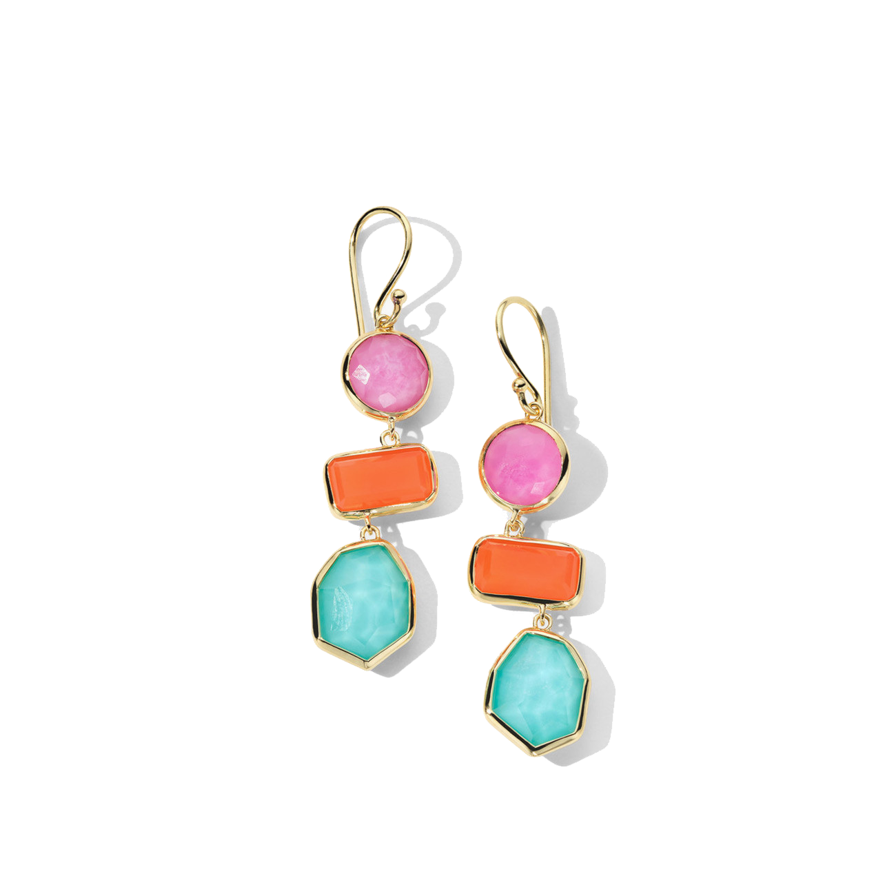 Ippolita Rock Candy 3-Stone Summer Rainbow Drop Earrings in 18K Yellow Gold