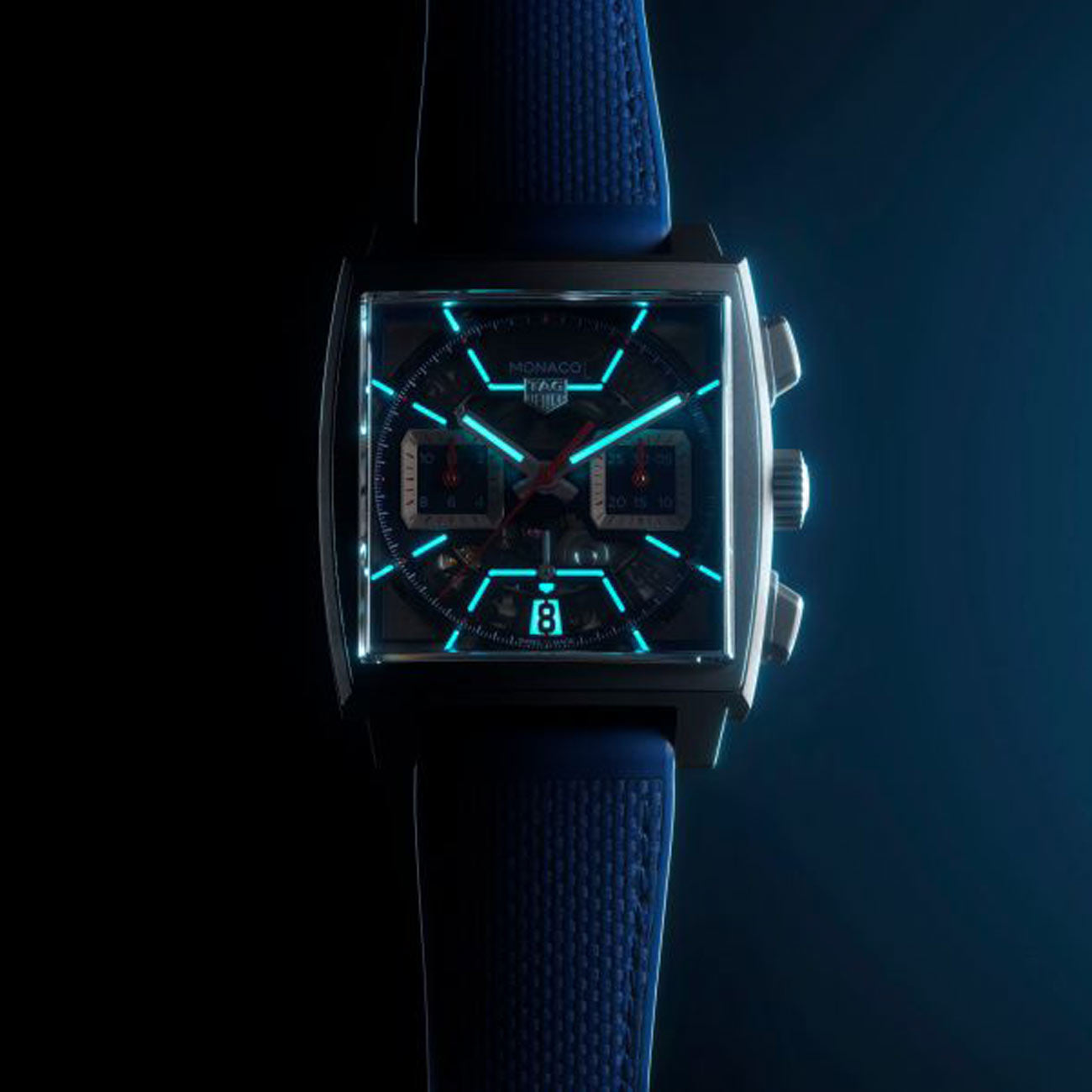 TAG Heuer Monaco Chronograph Heuer 02 Blue Dial Rubber Strap - 39mm