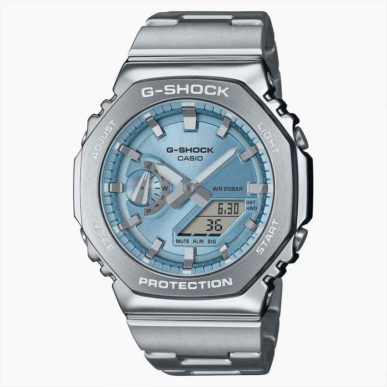G-Shock G-Steel Sky Blue Dial Watch with Stainless Steel Strap