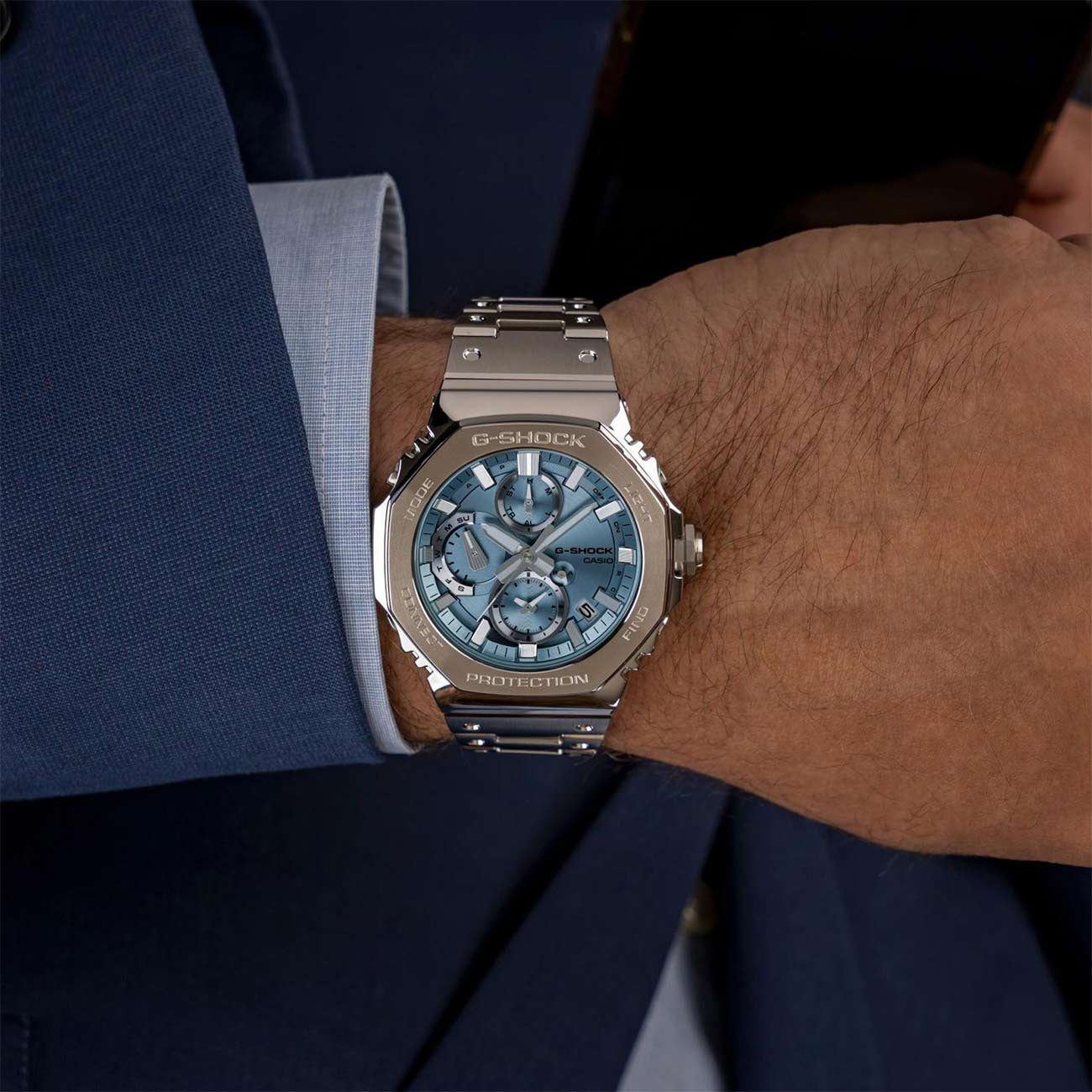 G-Shock Full Metal Solar Powered Sky Blue Dial Watch with Stainless Steel Bracelet