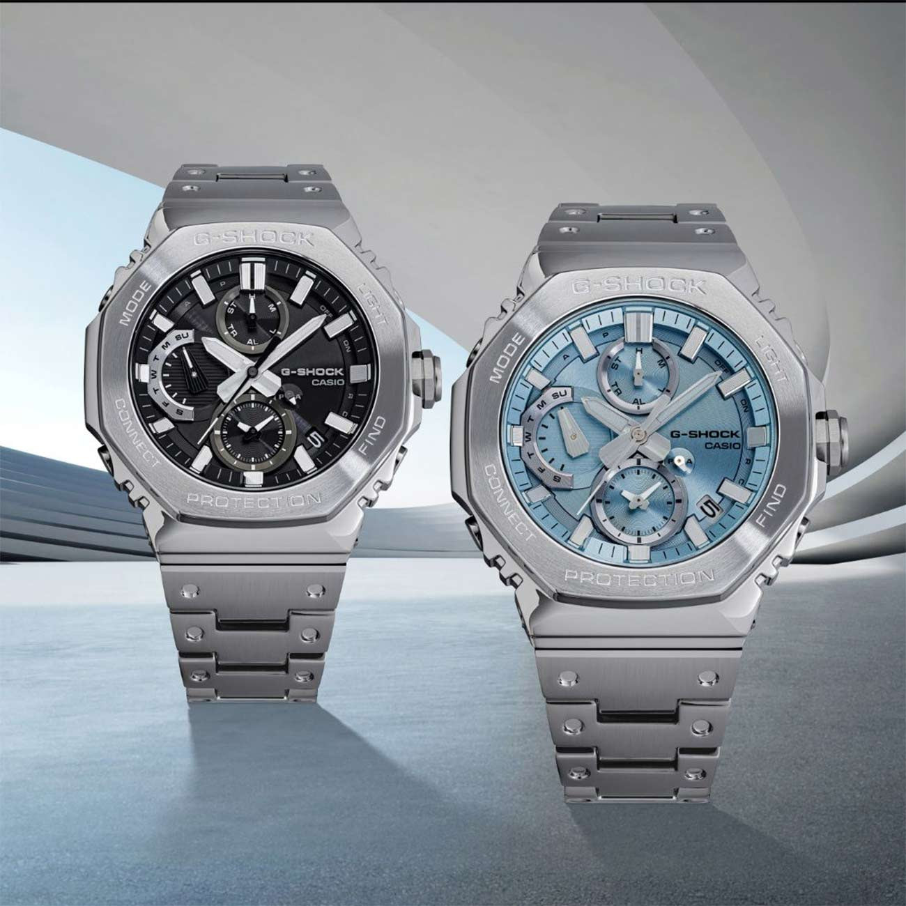 G-Shock Full Metal Solar Powered Sky Blue Dial Watch with Stainless Steel Bracelet