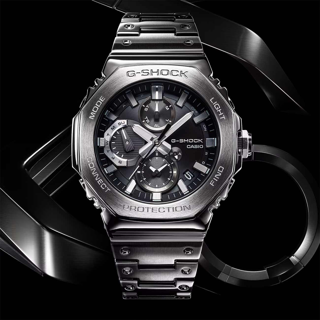 G-Shock Full Metal Solar Powered Black Dial Watch with Stainless Steel Strap