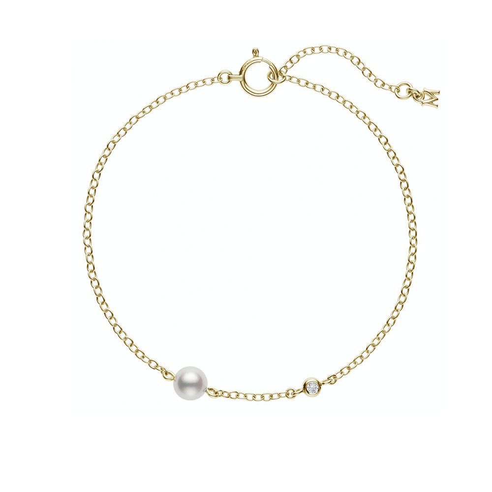 Mikimoto Single Akoya Pearl Yellow Gold and Diamond Bracelet