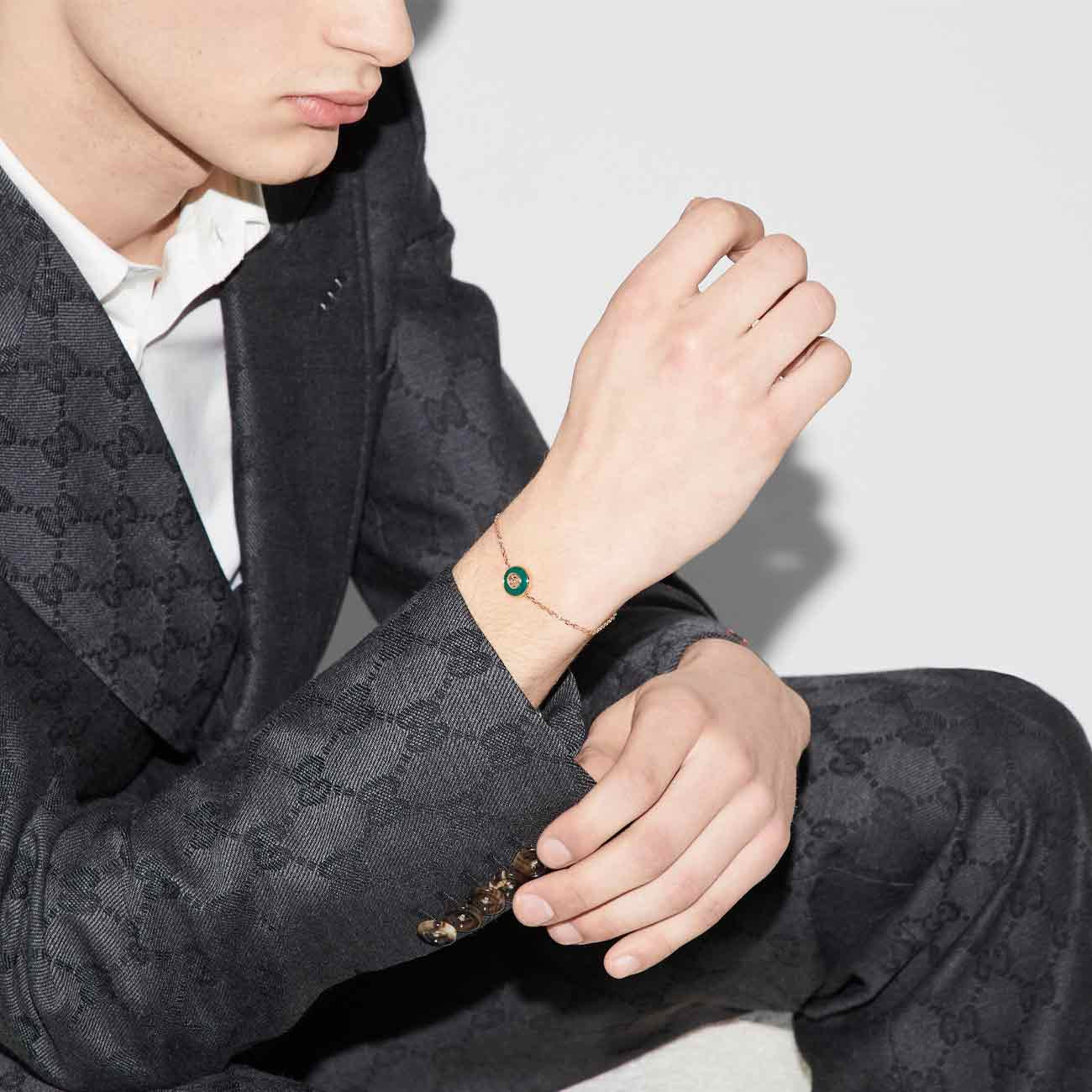 Gucci Interlocking G Chain Bracelet in Green Agate