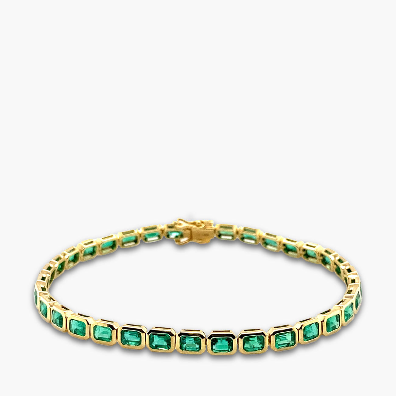 Private Label Emerald Bezel Set Tennis Bracelet in 18K Yellow Gold