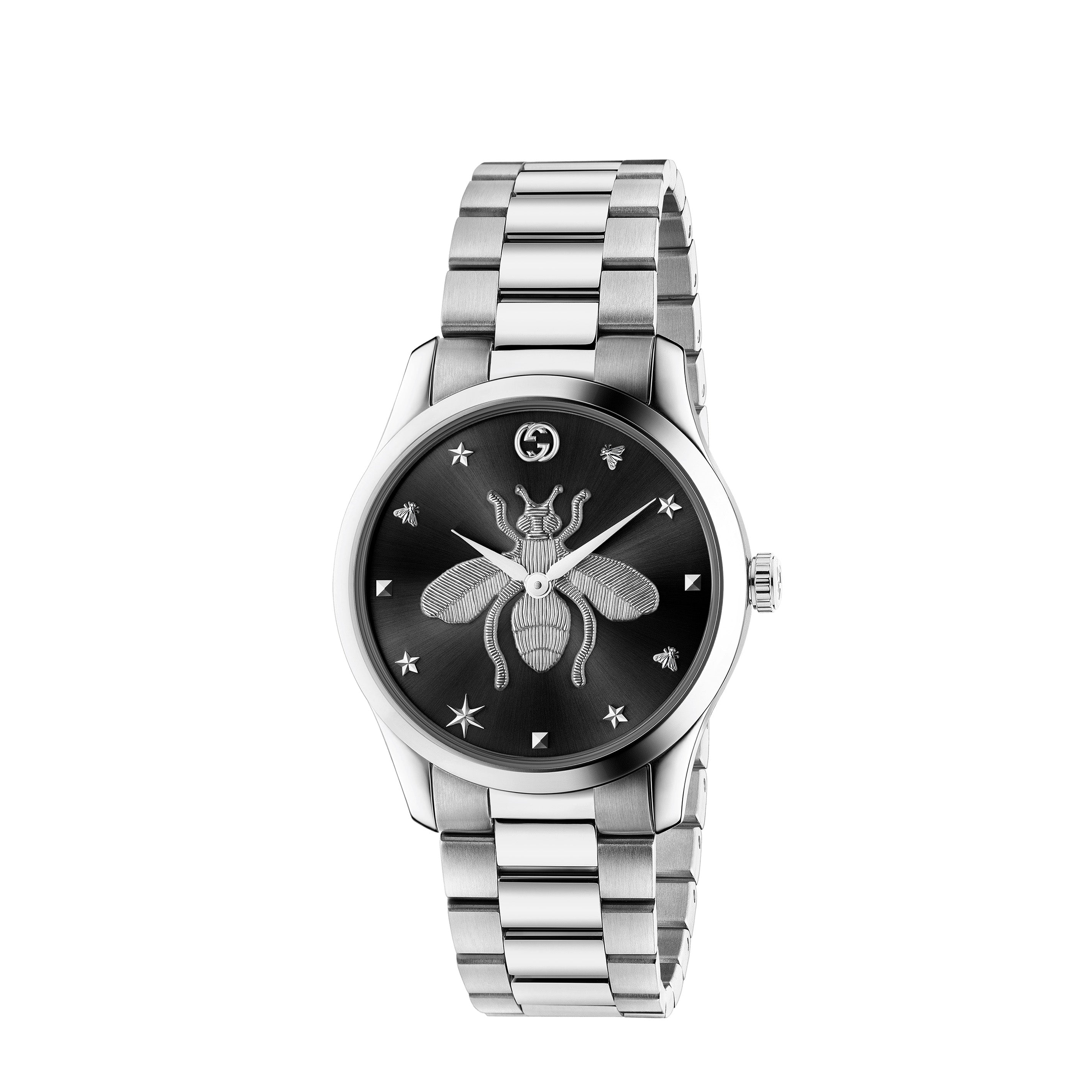 Gucci G-Timeless Iconic Black and Steel Bee Watch – 38mm