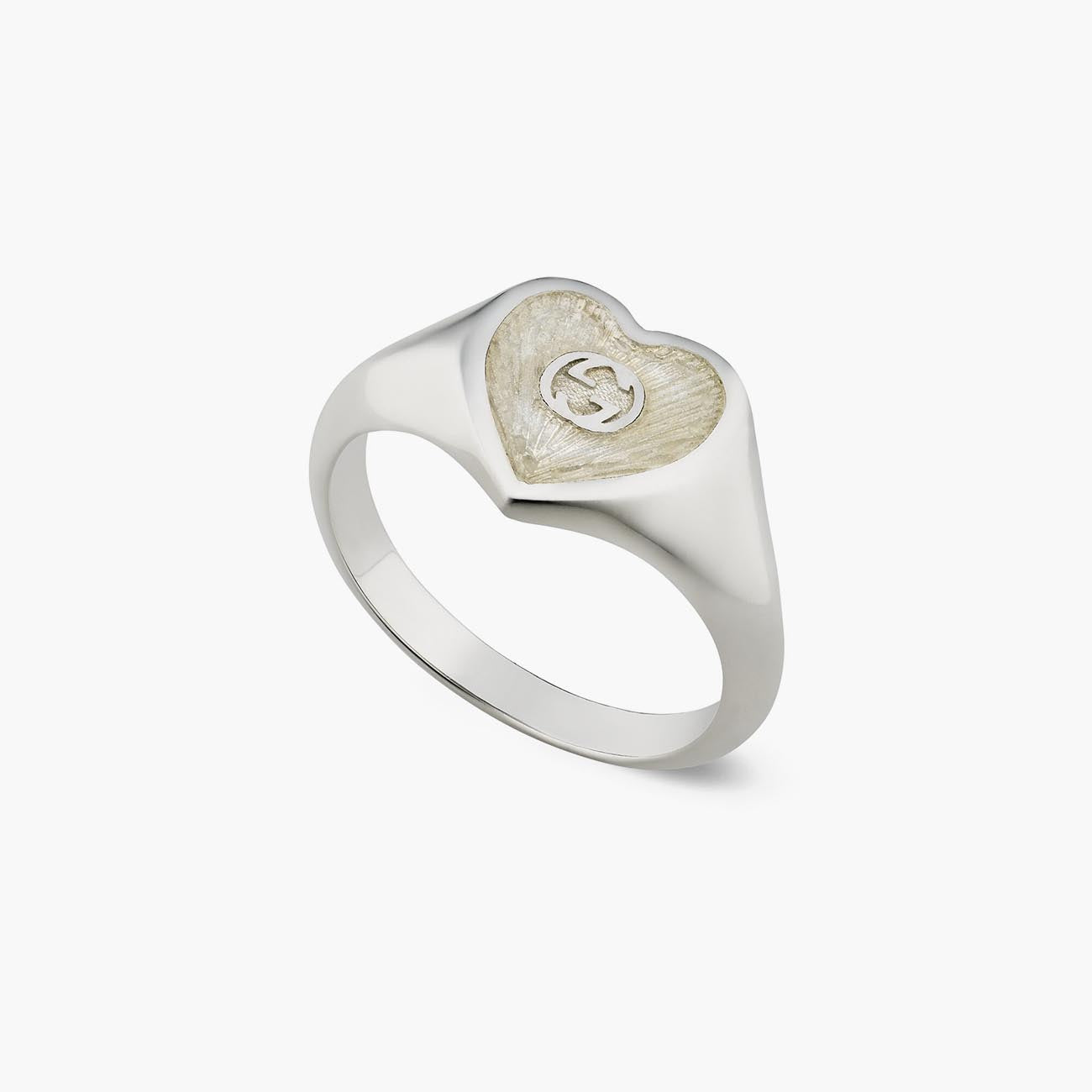 Gucci Heart Mother-of-Pearl Enamel Signet Ring