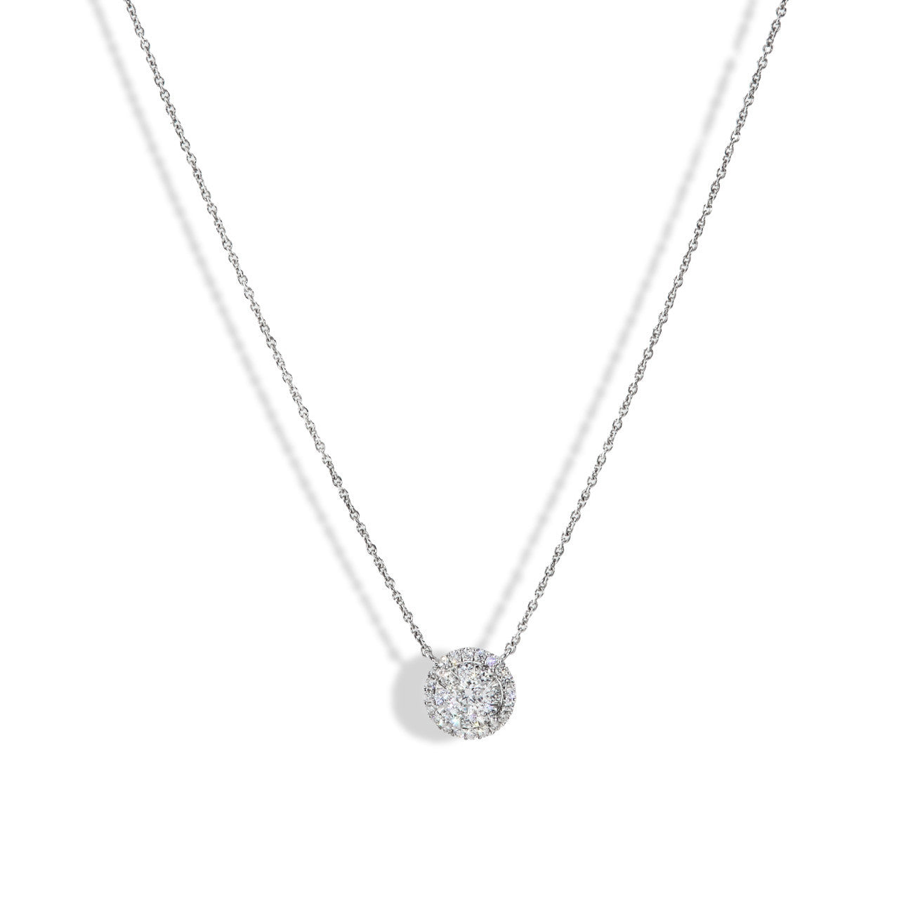 .50 Carat Halo Illusion Diamond Necklace in 14k White Gold
