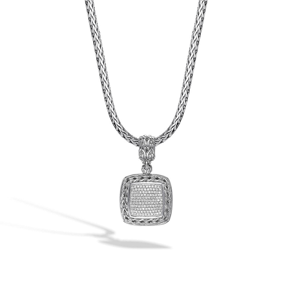 John Hardy Classic Chain Pave Diamond Square Silver Pendant