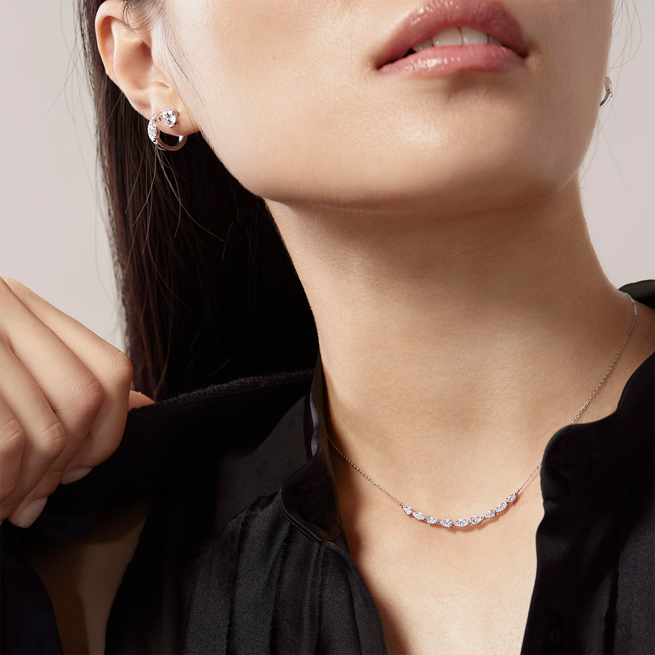 Hearts on Fire Aerial Dewdrop Pendant in 18k White Gold, on model