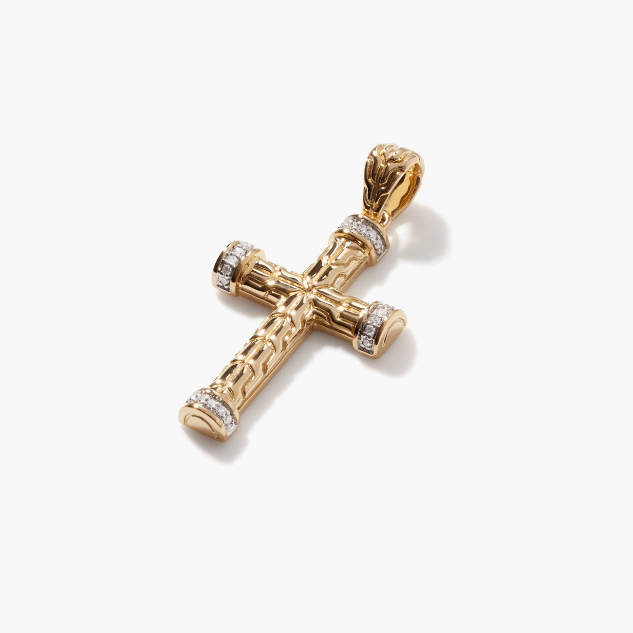 John Hardy Classic Chain 18k Gold Diamond Pave Cross Pendant