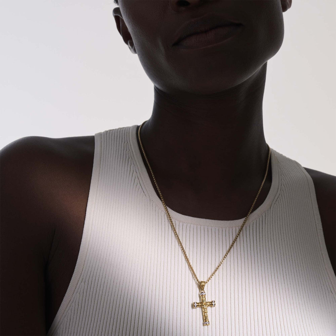 John Hardy Classic Chain 18k Gold Diamond Pave Cross Pendant