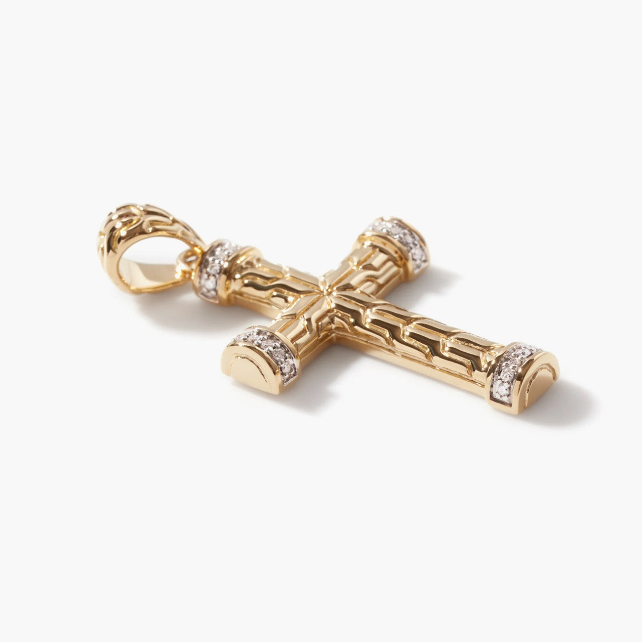 John Hardy Classic Chain 18k Gold Diamond Pave Cross Pendant