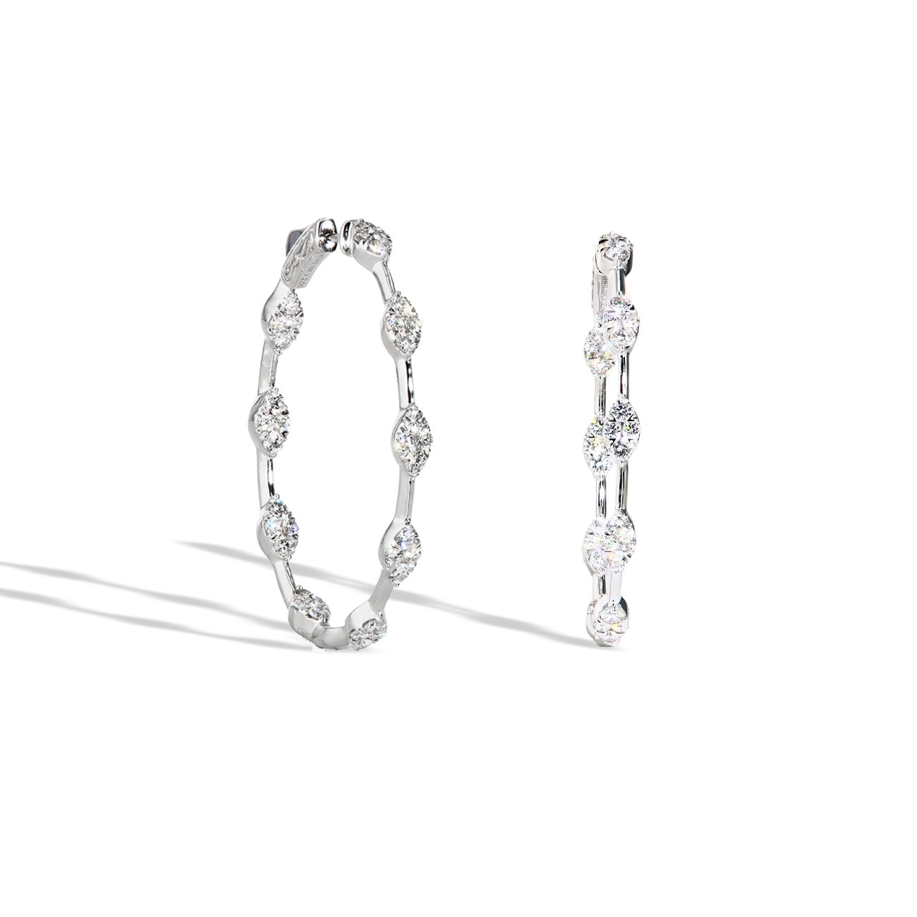 2 Carat Illusion Diamond In and Out Hoop Earrings in 14k White Gold
