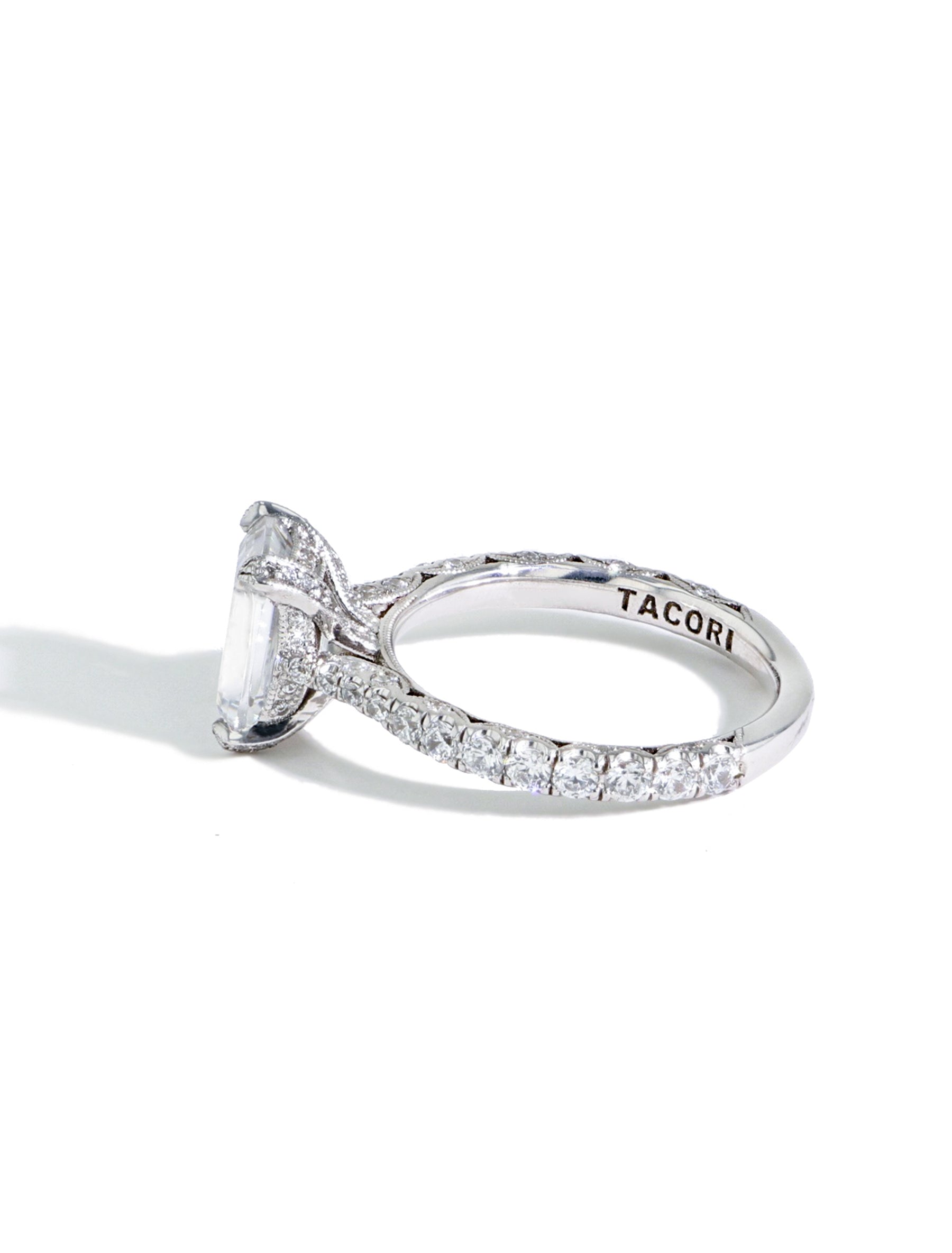 Tacori Royal T Emerald Cut Pave Hidden Halo Engagement Ring Setting