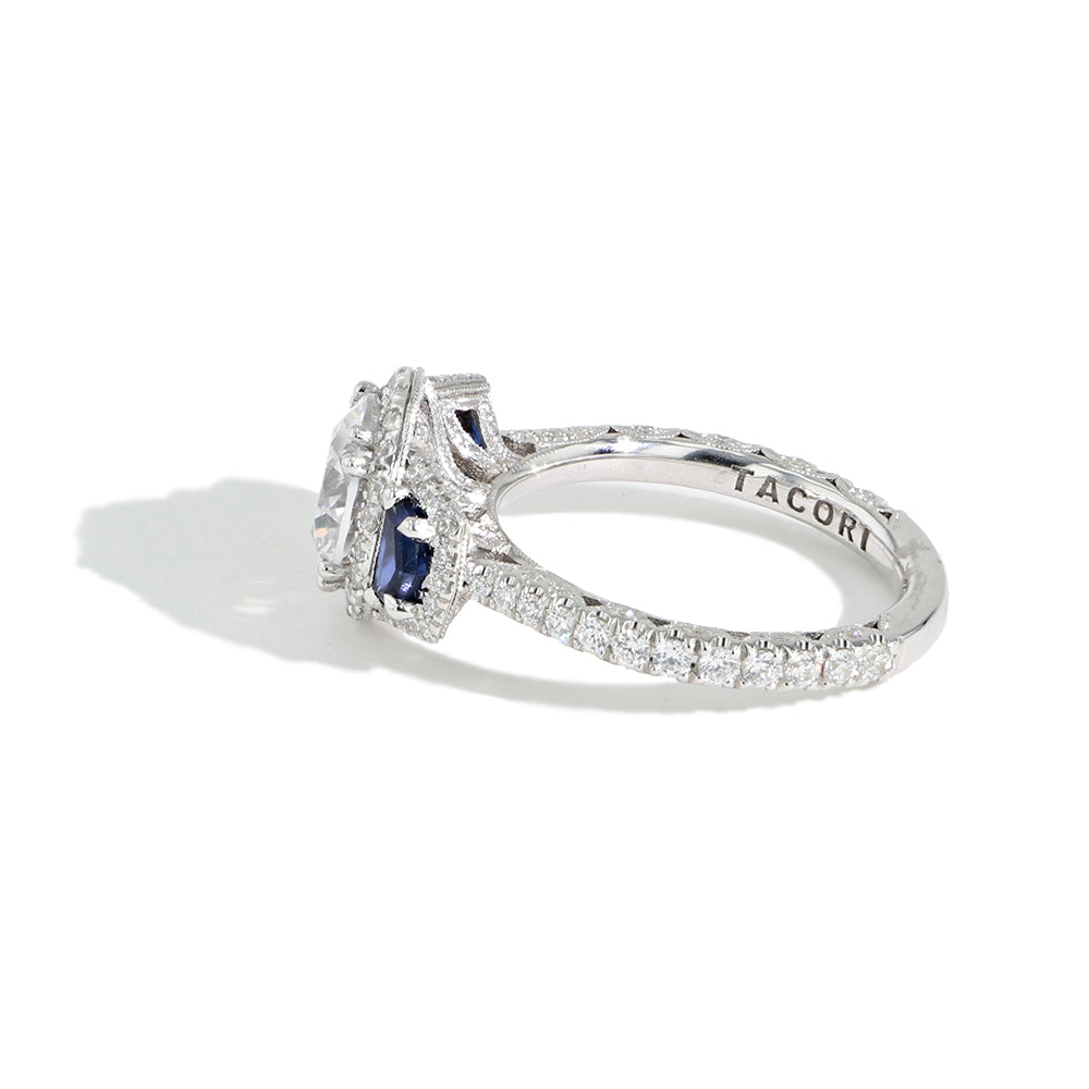Tacori RoyalT Round Triple Bloom with Sapphire Side Stones