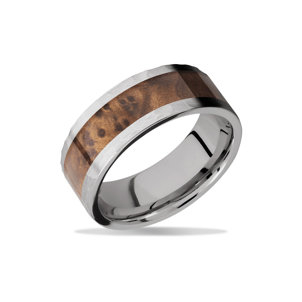 Lashbrook Titanium 8mm Flat Thuya Burl Wood Inlay Band