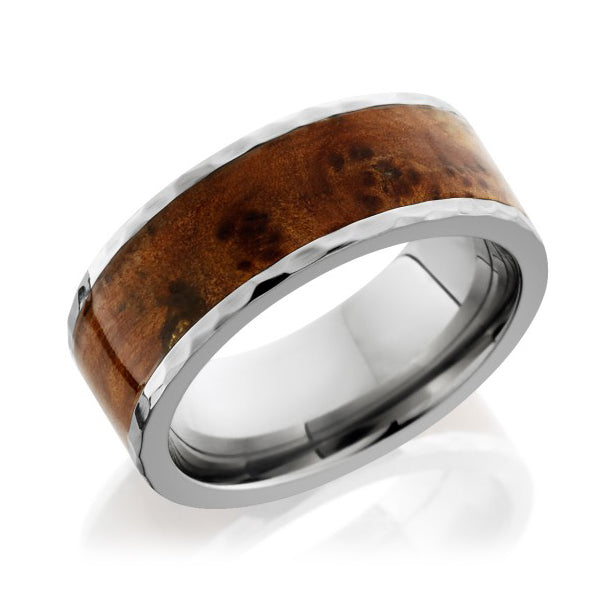 Lashbrook Titanium 8mm Flat Thuya Burl Wood Inlay Band