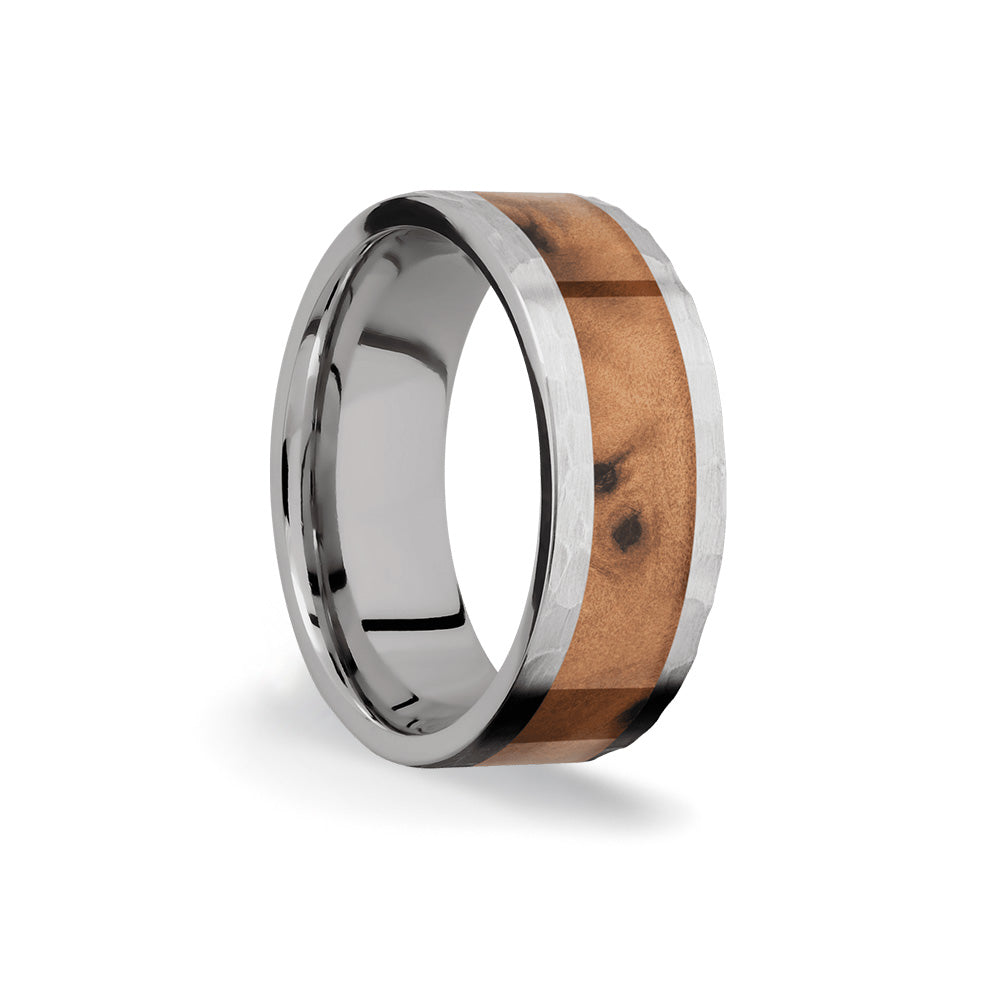 Lashbrook Titanium 8mm Flat Thuya Burl Wood Inlay Band