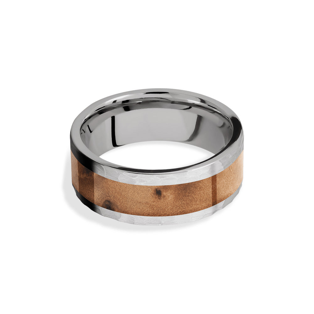 Lashbrook Titanium 8mm Flat Thuya Burl Wood Inlay Band