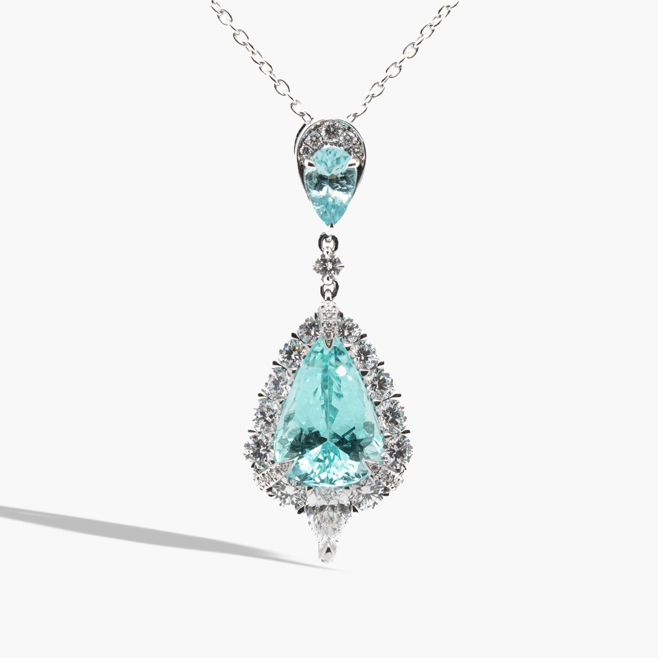 Private Label Pear-Shaped Paraiba Necklace in 18K White Gold
