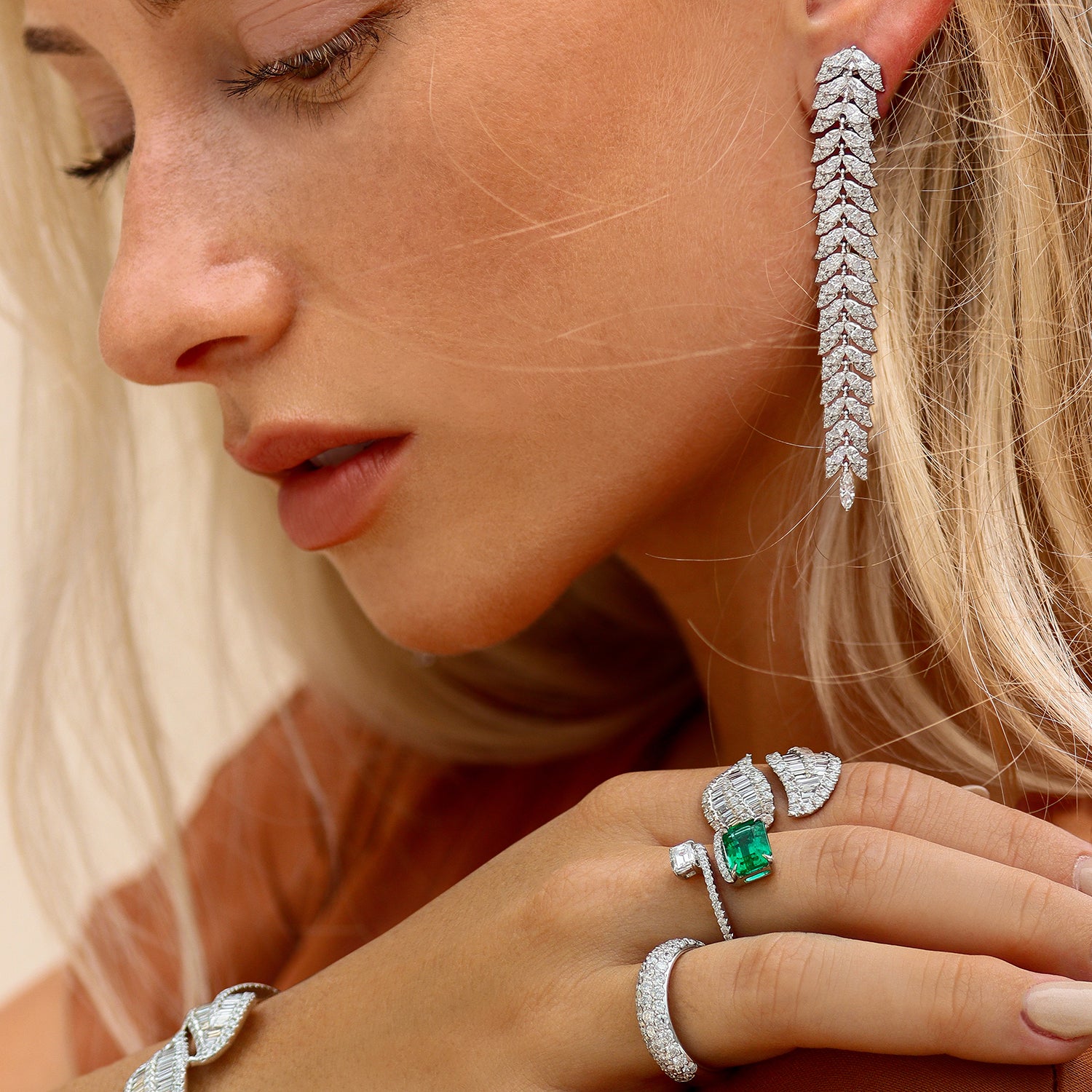 2 Carat Green Emerald and Diamond Bypass Ring