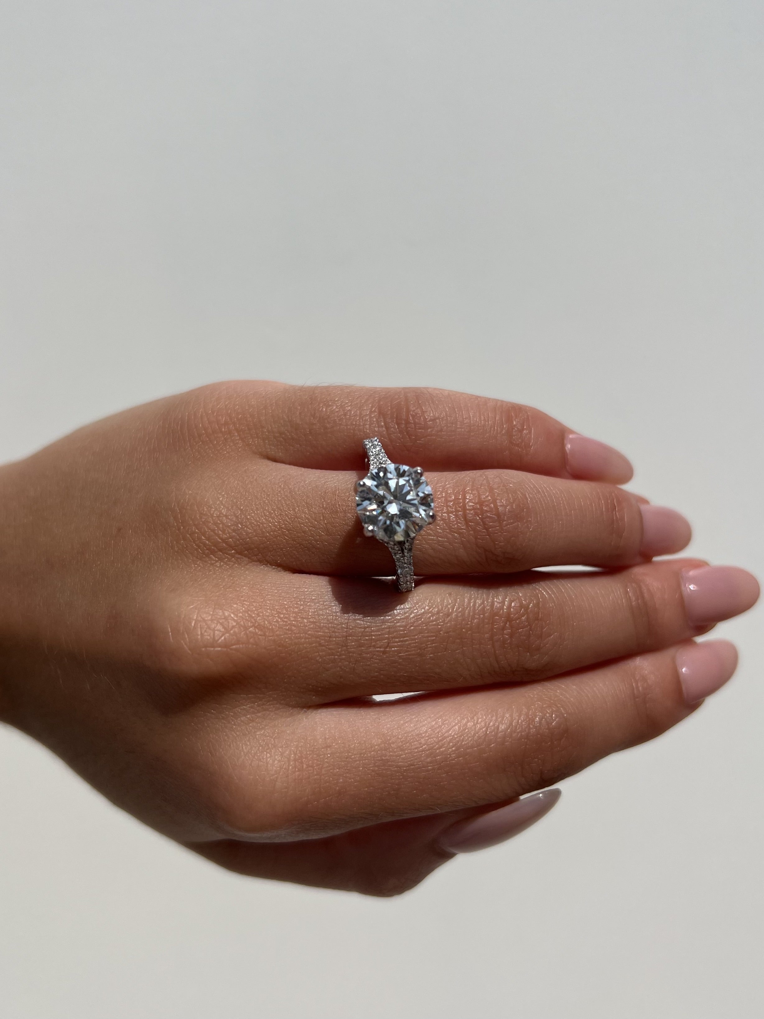 3.60 Carat Round Cut Lab Grown Diamond Pave Split Shank Engagement Ring