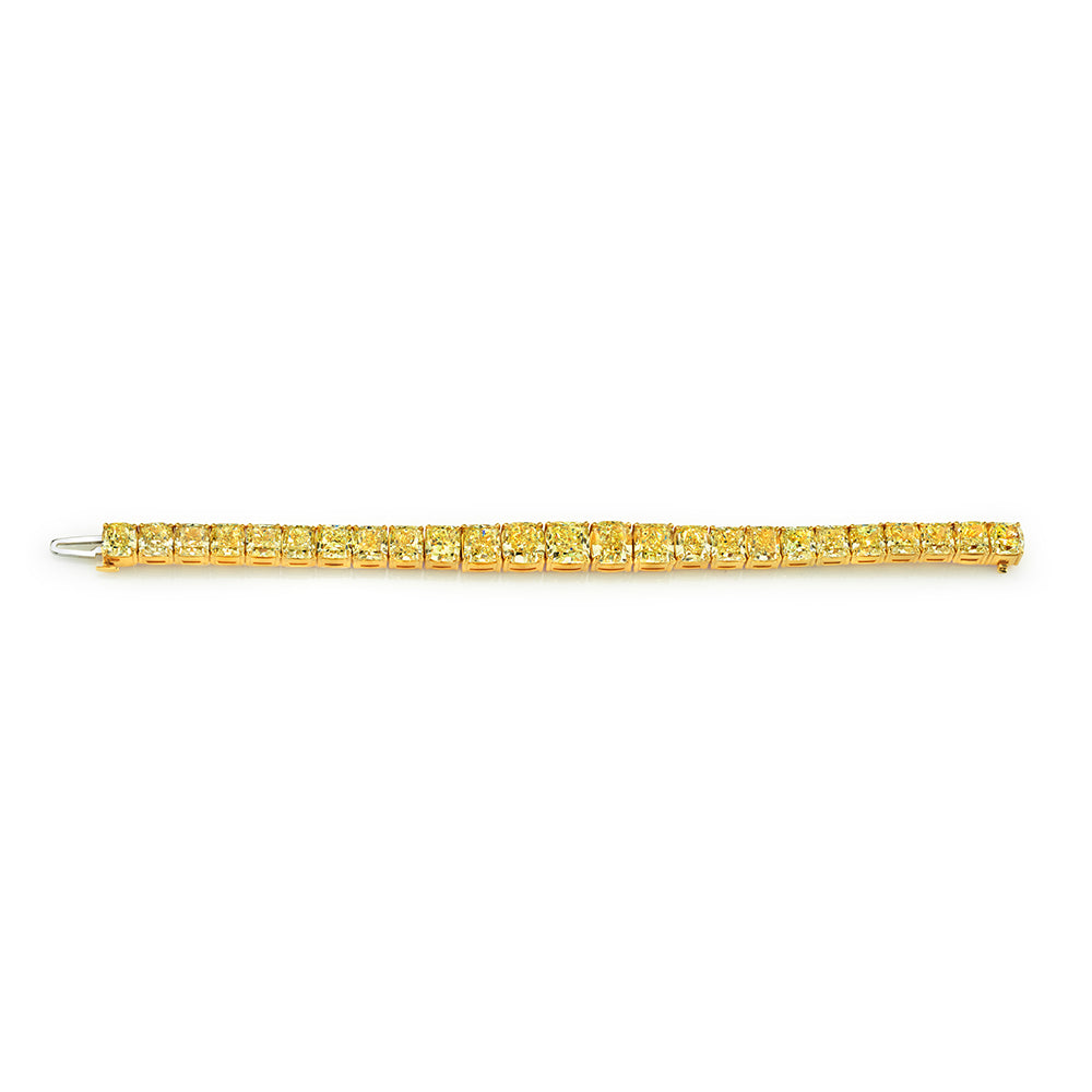 Yellow Diamond Tennis Bracelet With Cushion Cut Diamonds