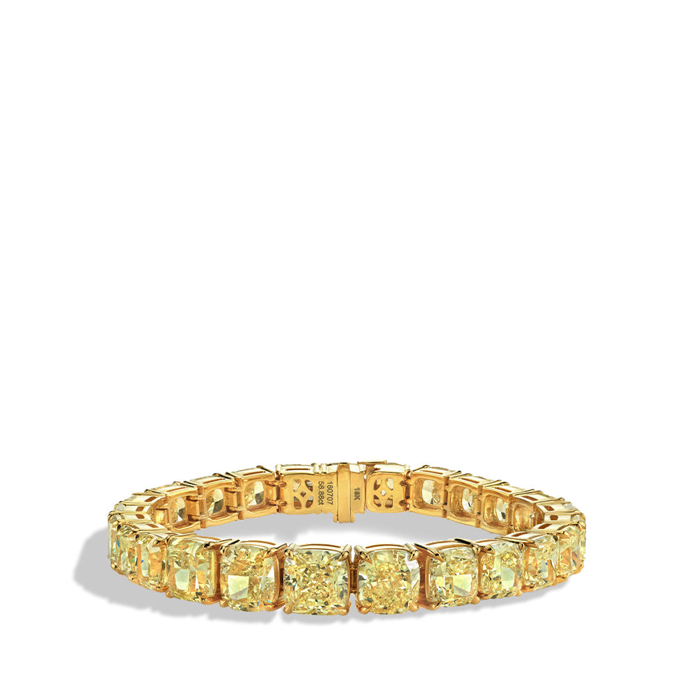 Yellow Diamond Tennis Bracelet With Cushion Cut Diamonds