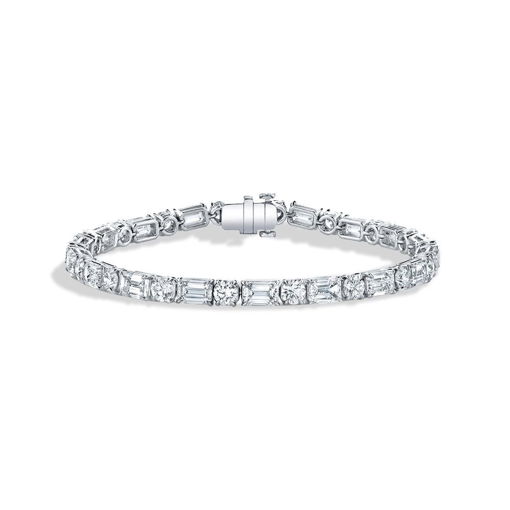 Alternating Emerald Cut Diamond Tennis Bracelet in Platinum