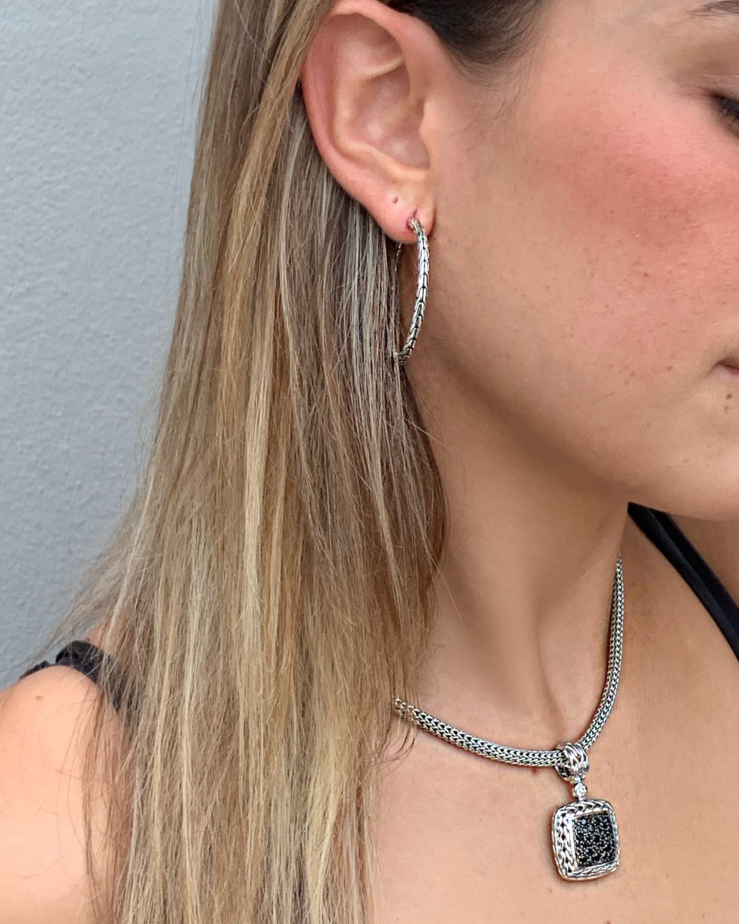 John Hardy Essentials Silver Medium Hoop Earrings with Full Closure