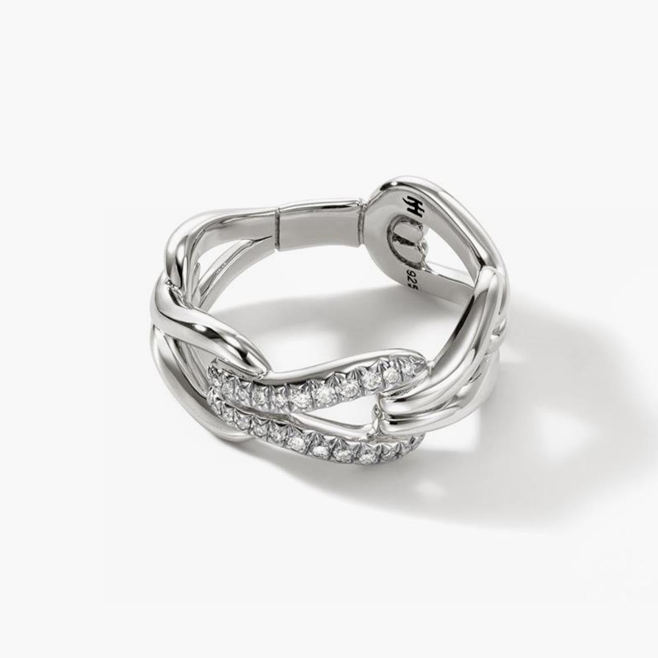 John Hardy Surf Silver Diamond Pave Band Ring
