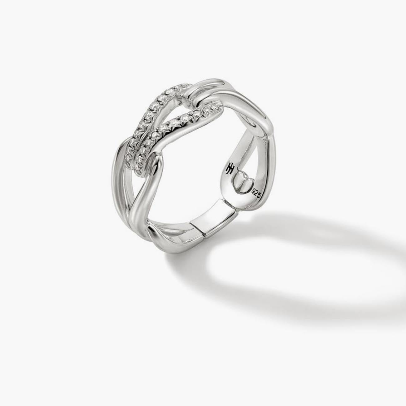 John Hardy Surf Silver Diamond Pave Band Ring