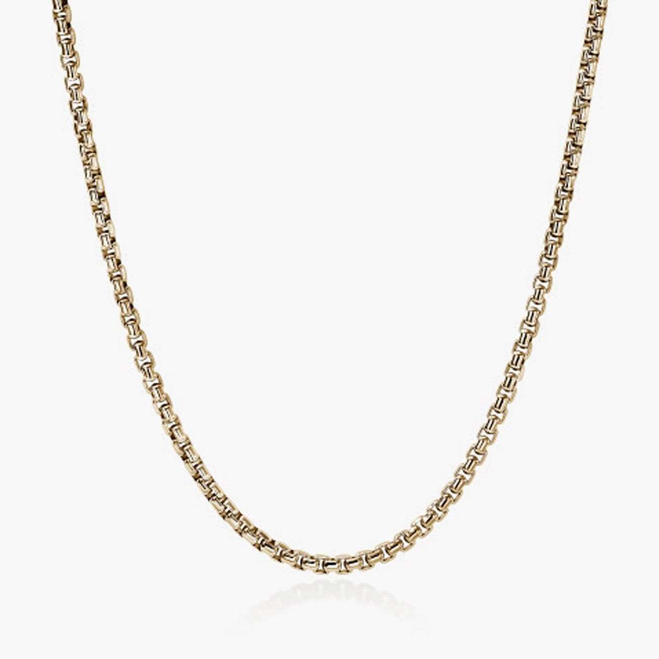 John Hardy box chain necklace in 14k gold, 3.7mm, 22 inch length.