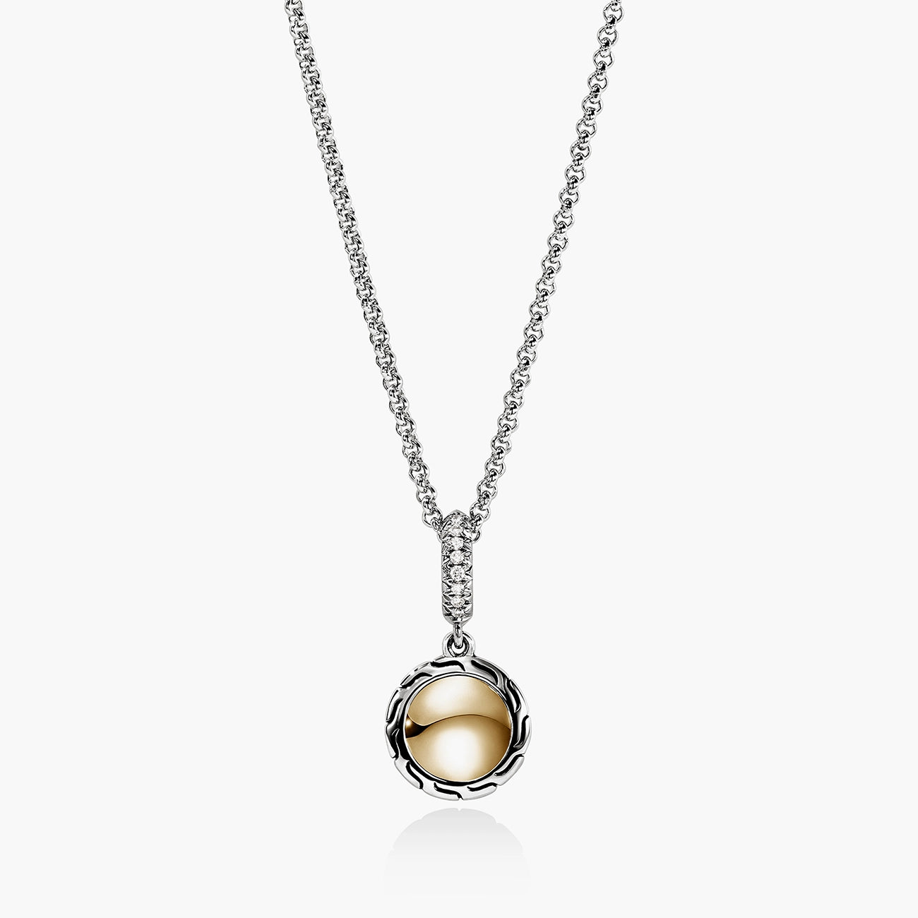 14K gold and silver Diamond Pavé pendant necklace with rolo chain, 16-18 inch adjustable length