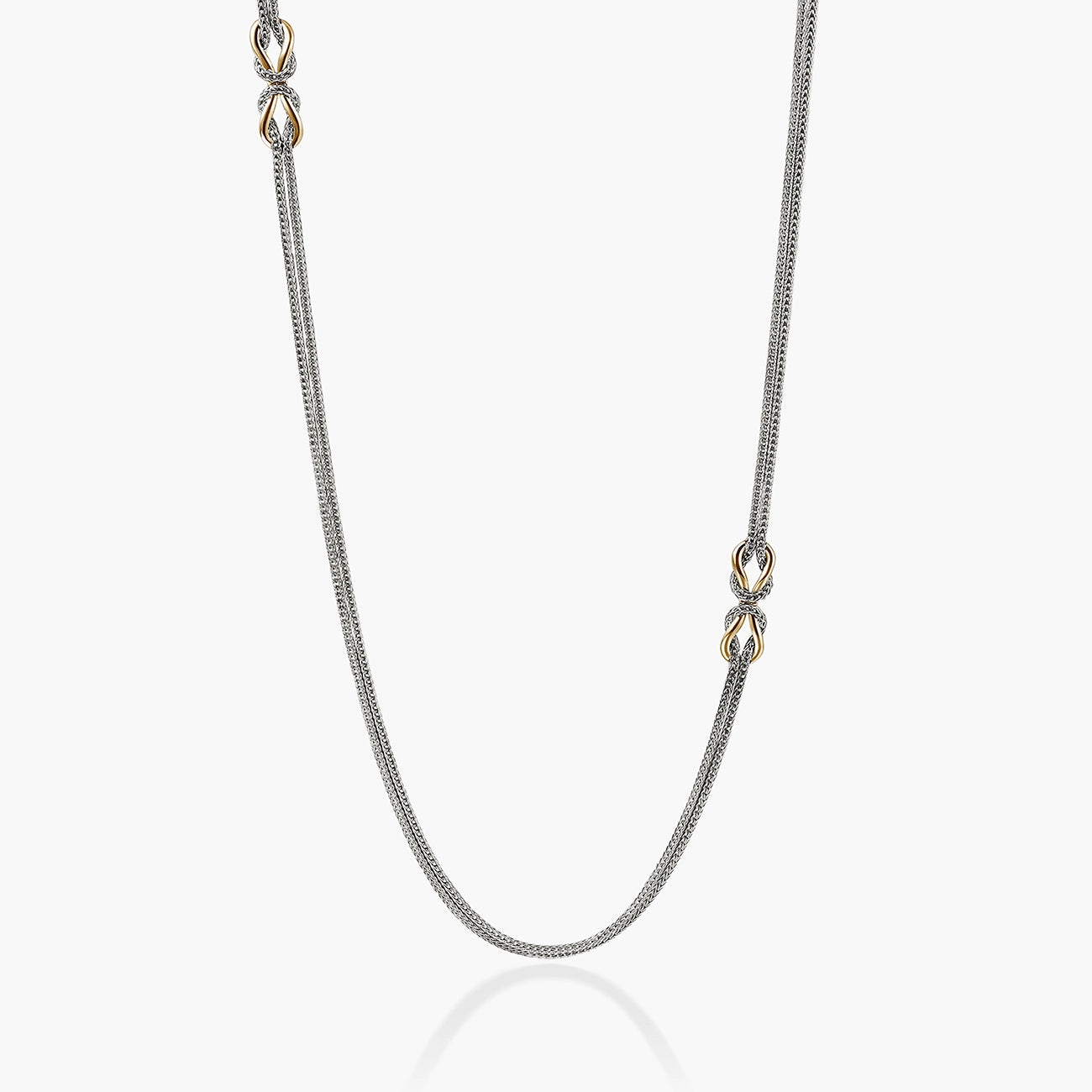 John Hardy infinite love knot two-tone gold and silver station necklace, 3.6mm double row, 32 inch