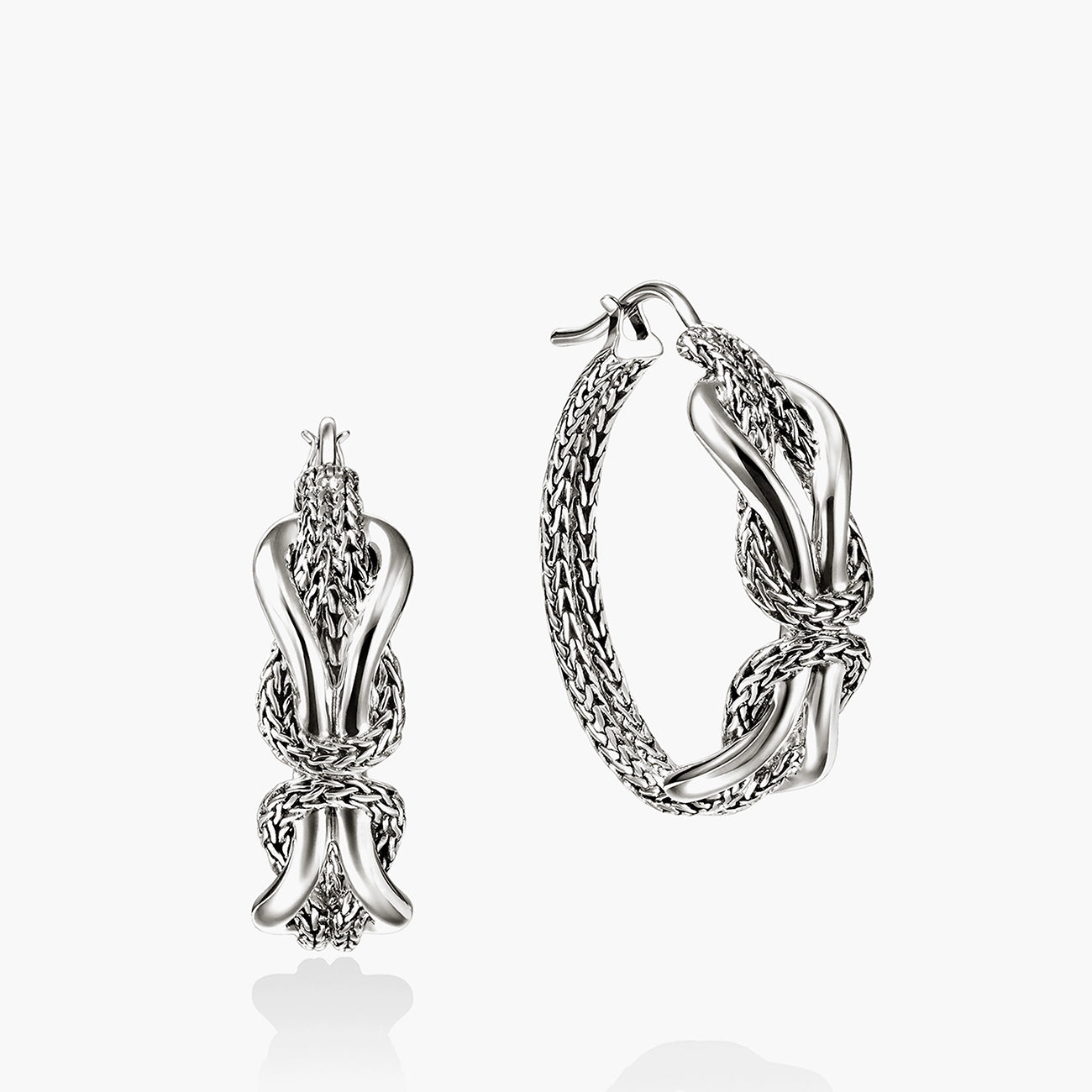 John Hardy infinite love knot silver hoop earrings with textured braided design