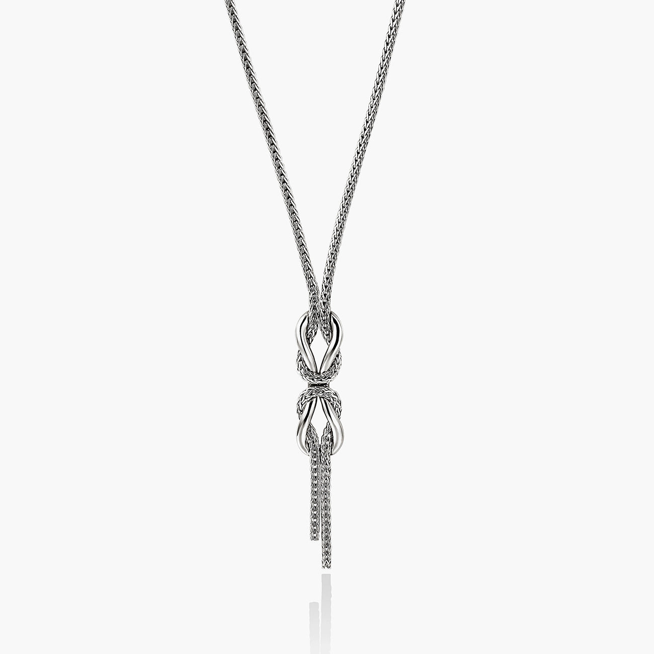 John Hardy infinite love knot silver necklace with 1.8mm chain and tassel, 16-18 inch adjustable