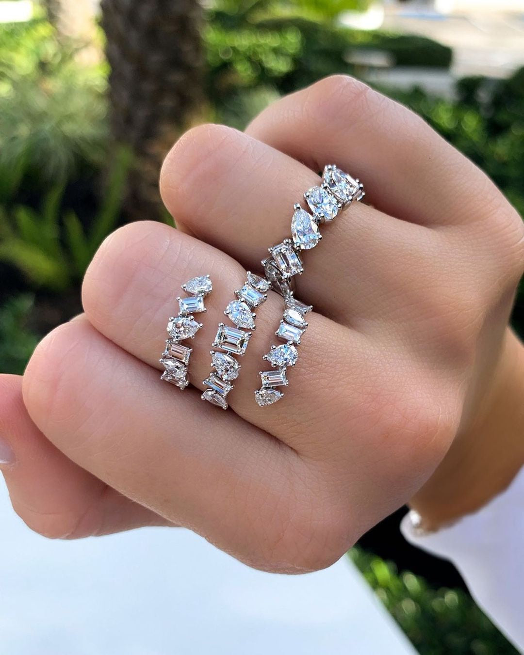 Fancy Shape Diamond Coil Ring in White Gold