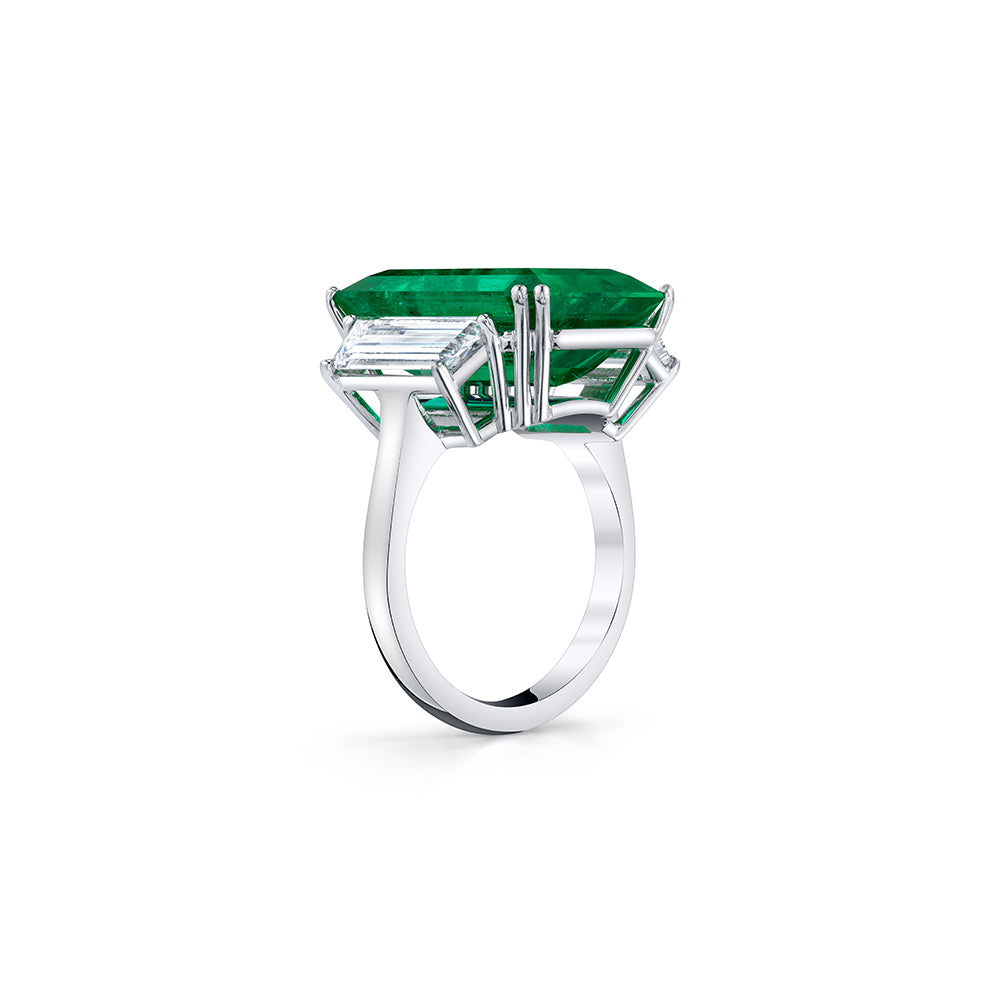Colombian Emerald Three Stone Ring in Platinum - 11.47ctw