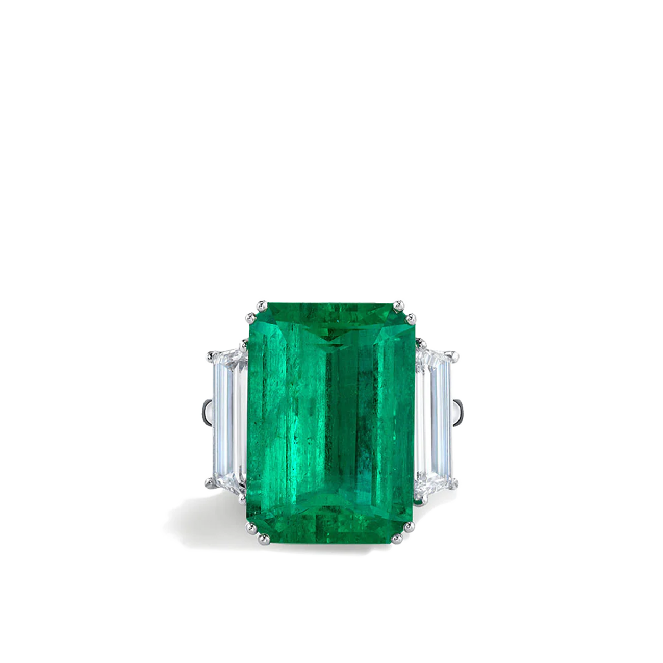 Colombian Emerald Three Stone Ring in Platinum - 11.47ctw